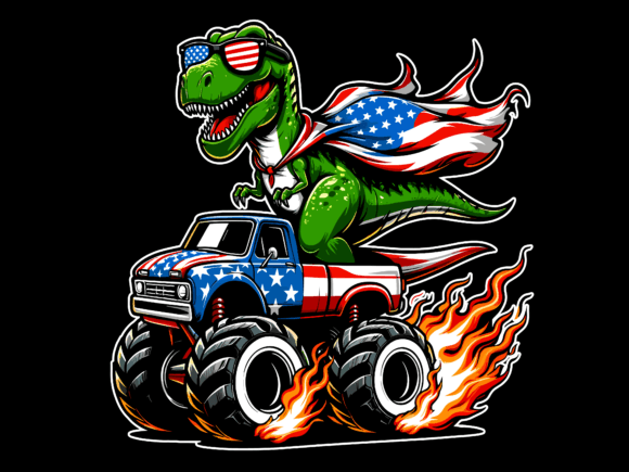 T-Rex Riding Monster Truck 4th of July Graphics